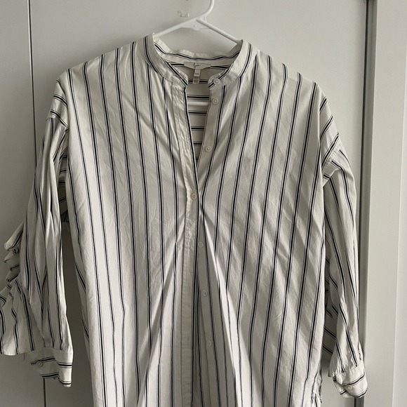 Joie White Striped Dress Short with Ruffle Sleeve Detail - Picture 2 of 4